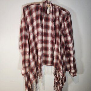 Small oversized 100% cotton Plaid Fringe Cardigan tassled embroidered